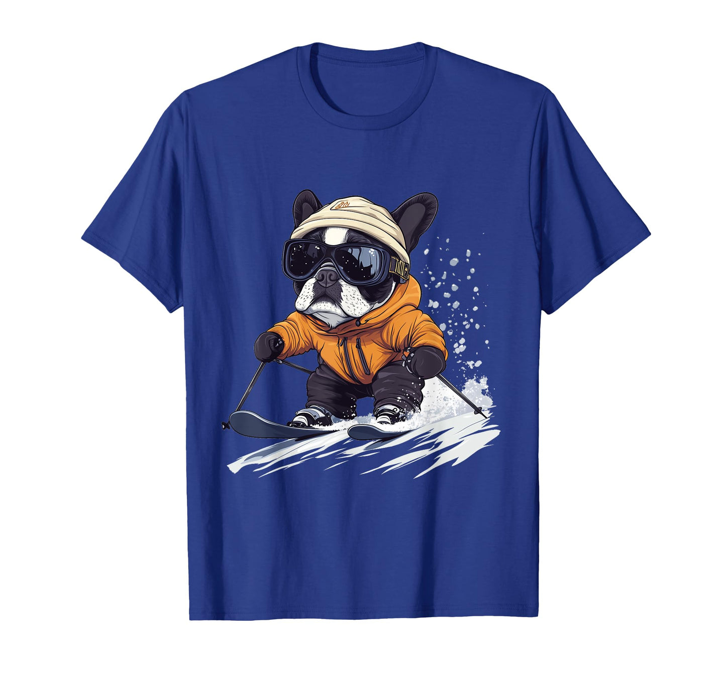 Cool French Bulldog Skiing Winter Funny Snow Dog Sunglasses T-Shirt