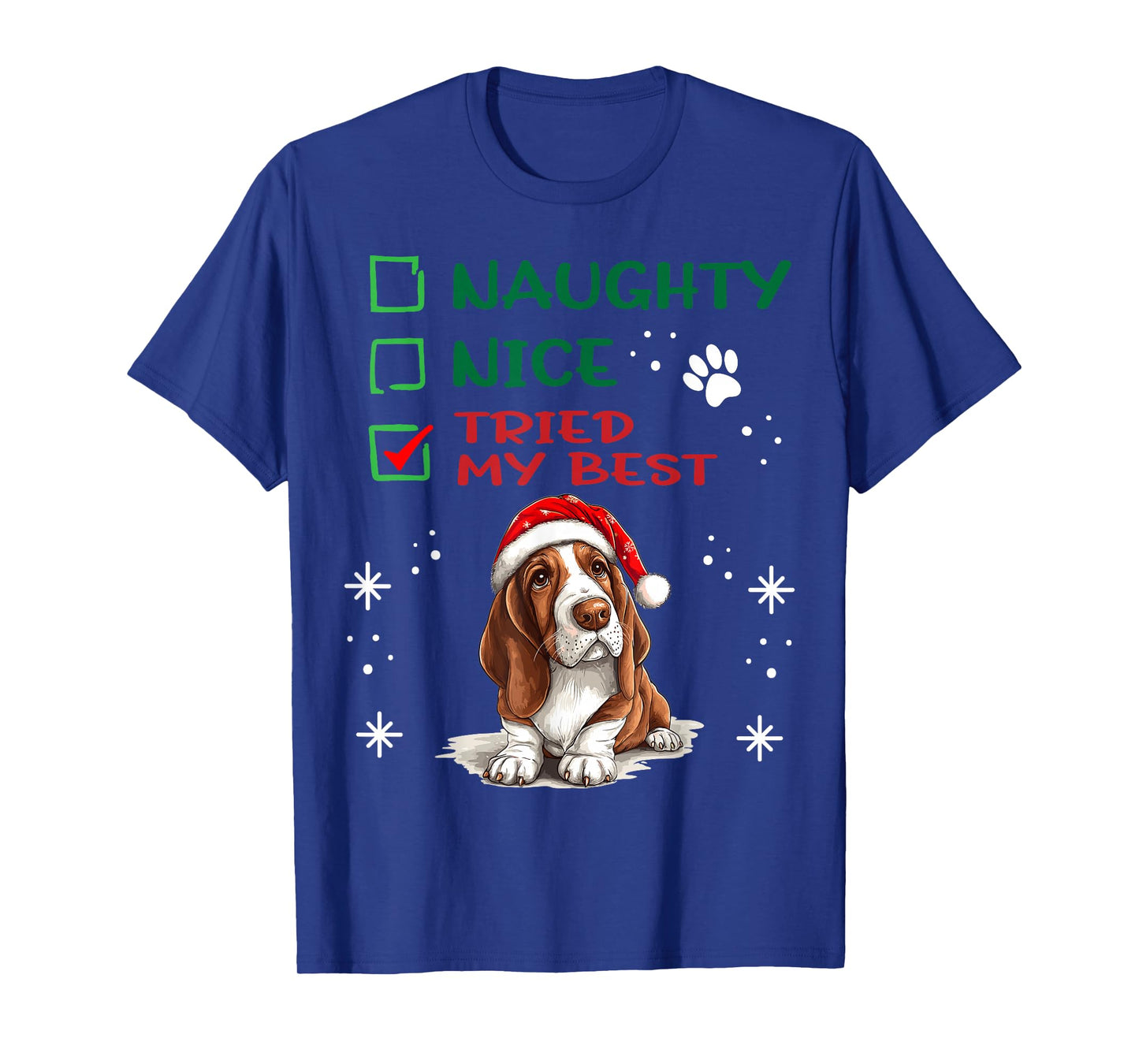 Cute Basset Hound Dog Christmas Naughty Nice Tried my Best T-Shirt