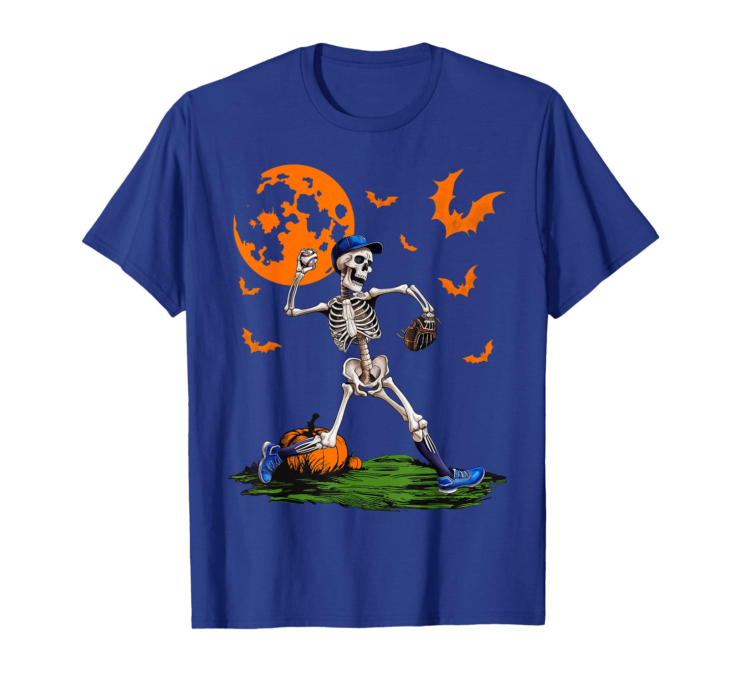 Baseball Skeleton Halloween Men Boys Baseball Spooky Season T-Shirt