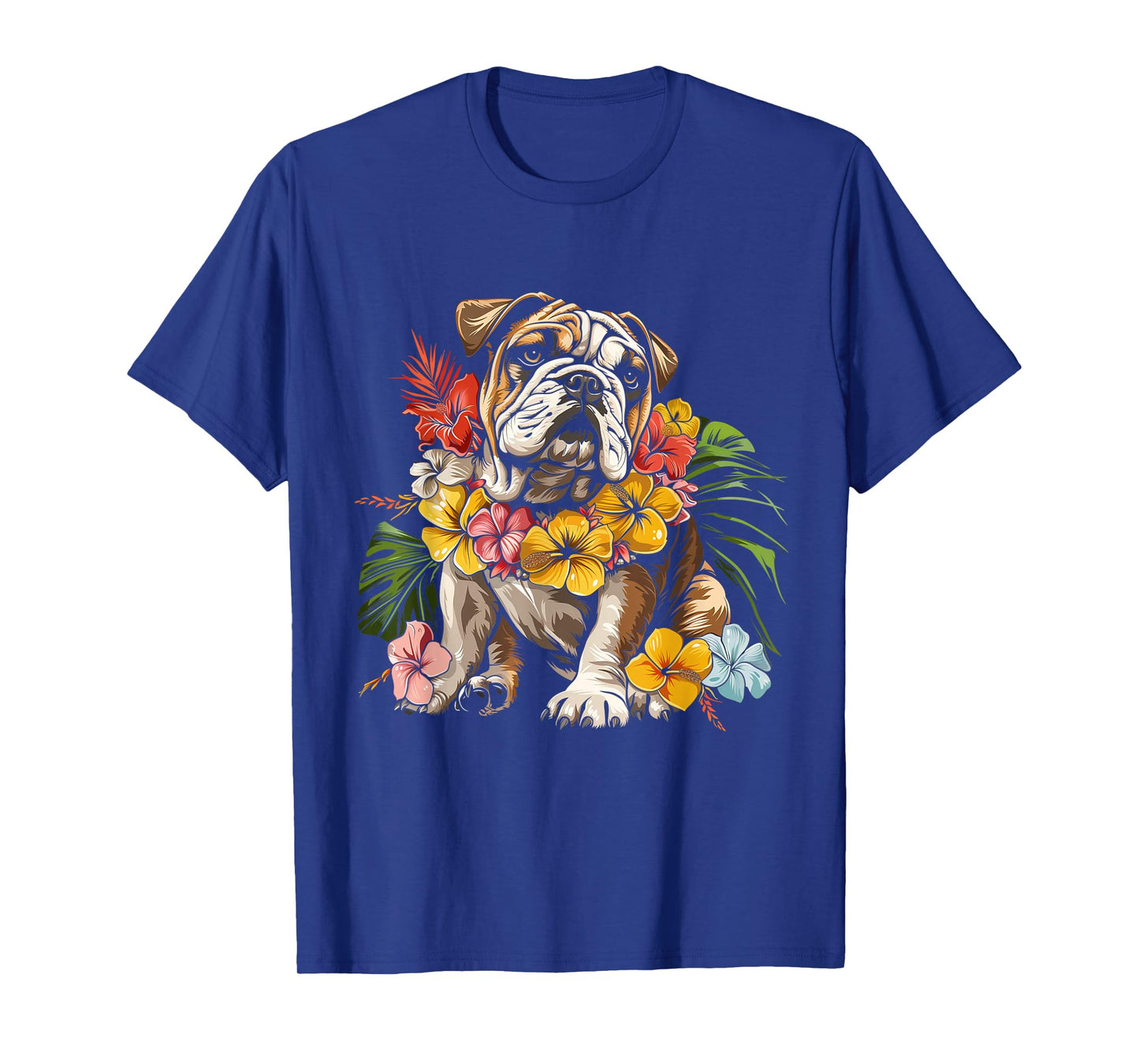 Bulldog Hawaiian Flowers Hibiscus Hula Hawaii Dog T-Shirt