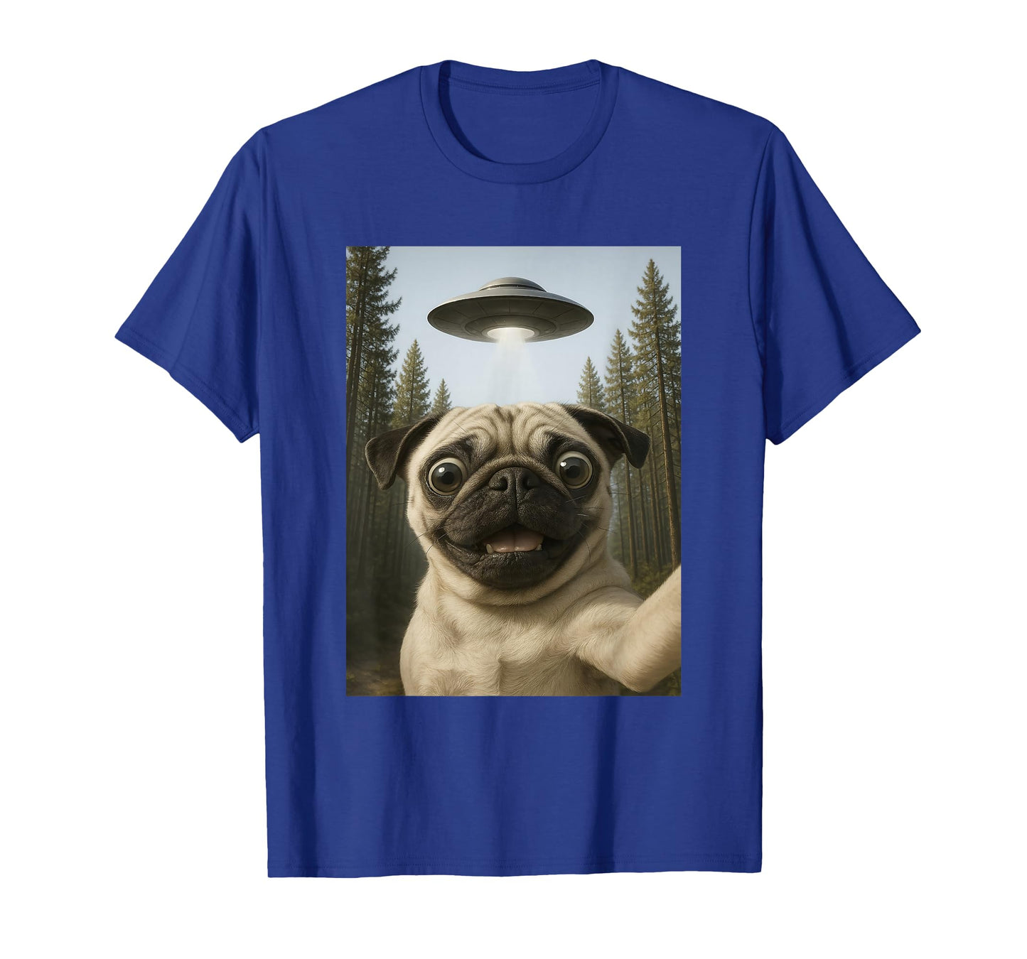 Funny Pug Selfie with UFO Alien Dog Humor for Pug Lover T-Shirt