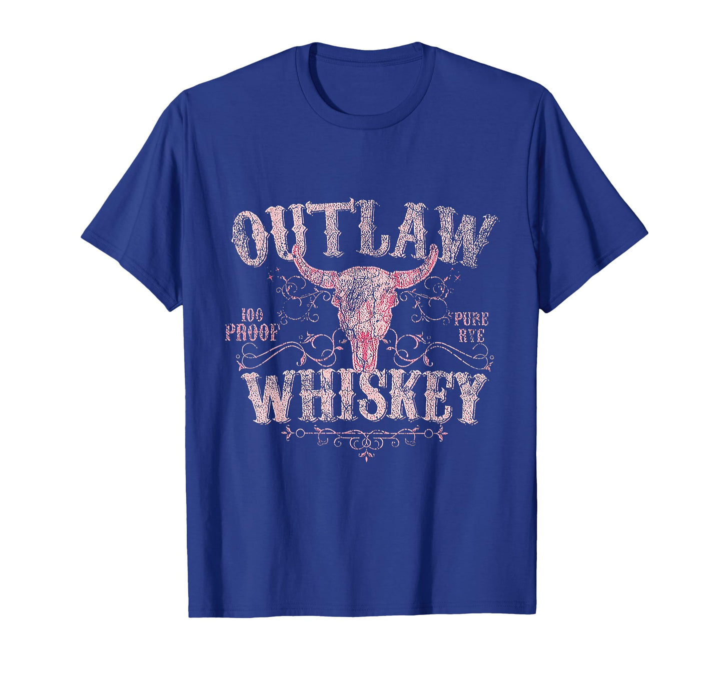 Outlaw Whiskey Bull Skull Western Country Vintage T-Shirt
