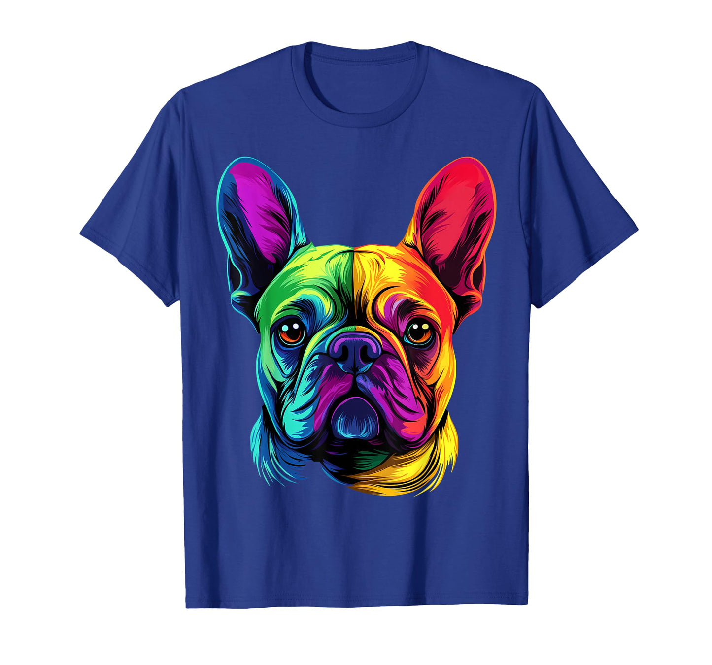 Colorful French Bulldog Frenchie Face Cute Dog Lover Black T-Shirt