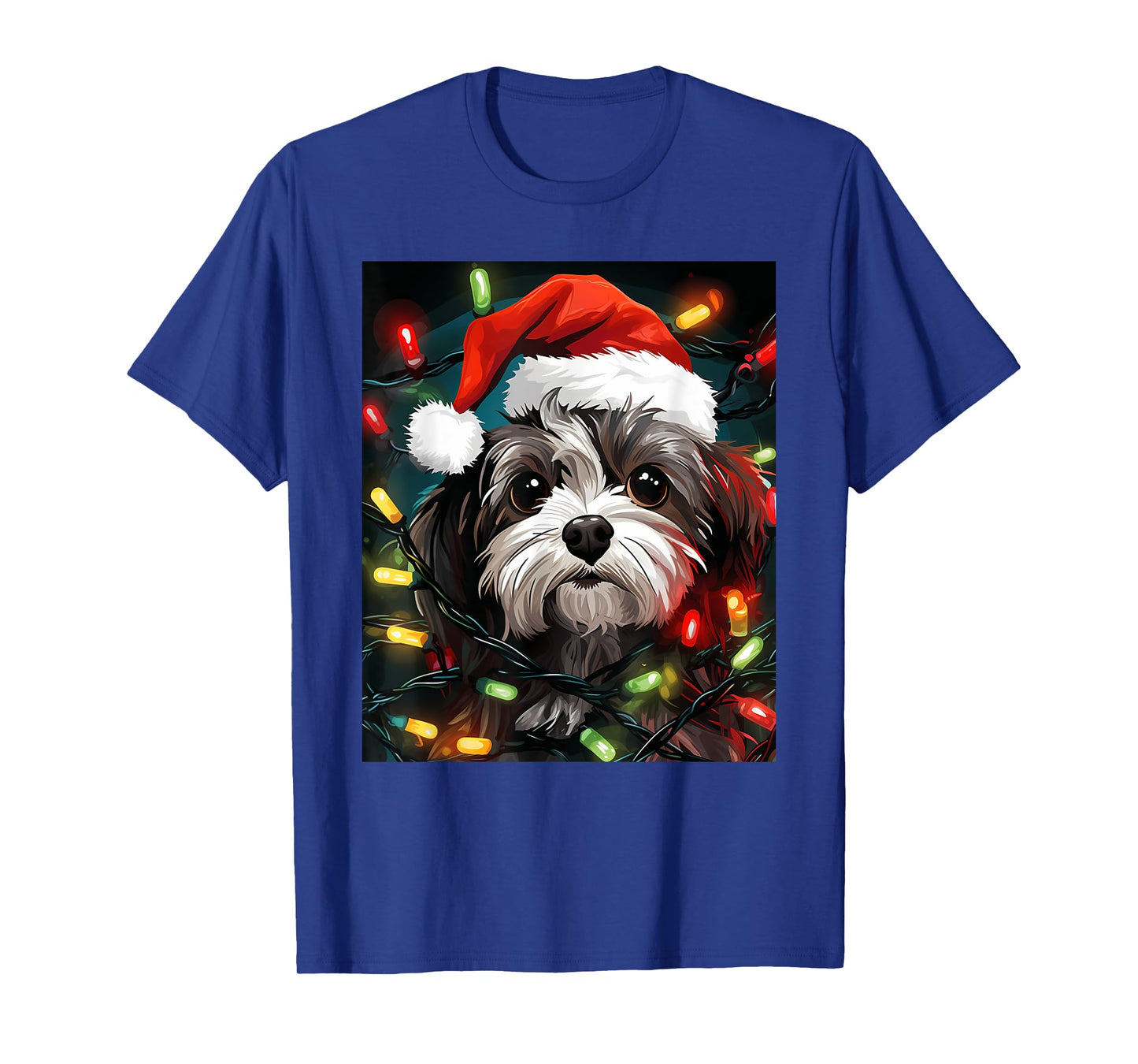 Xmas Shichon Dog Tangled Christmas Lights T-Shirt for Men Women Kids