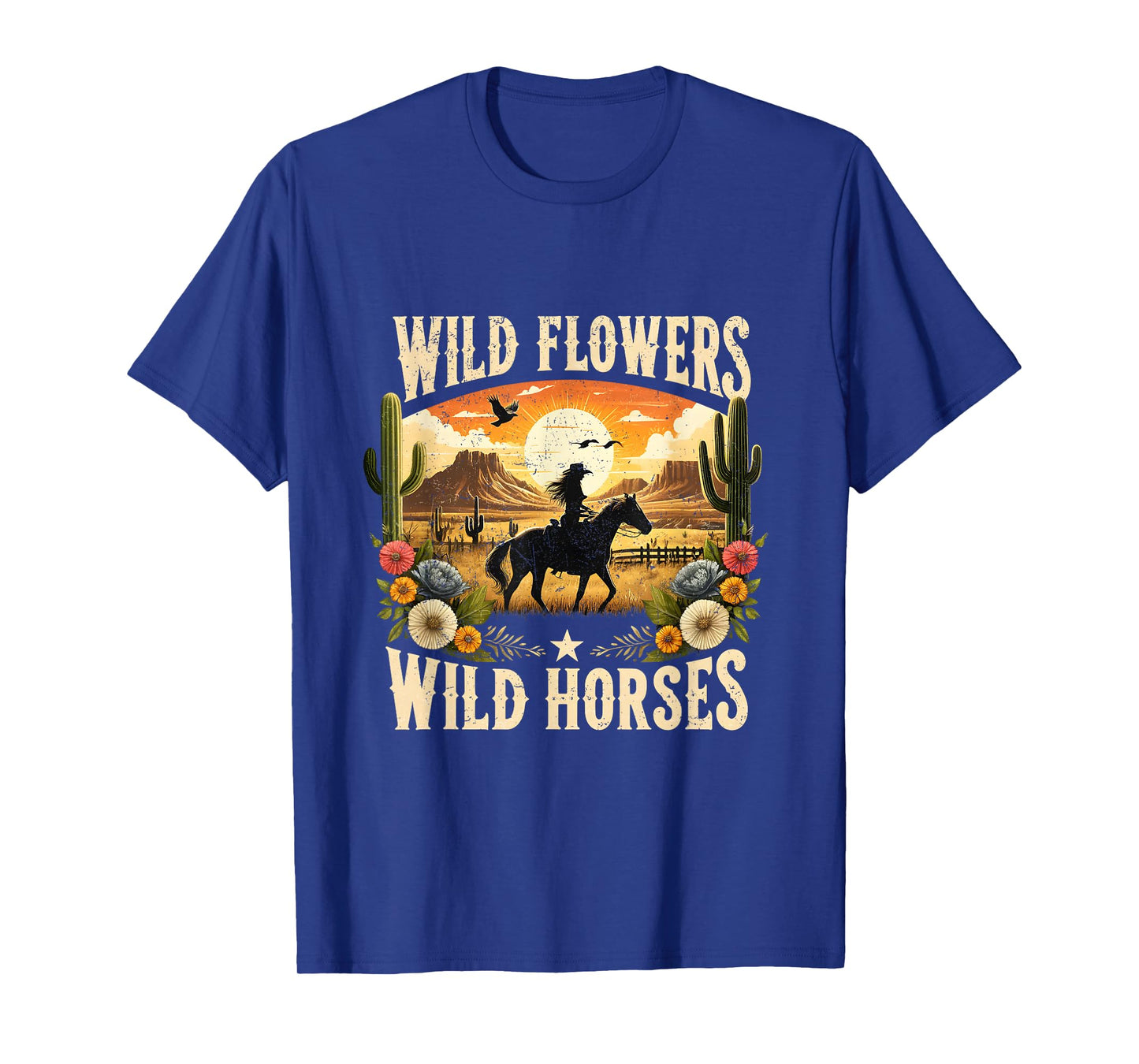 Wild Flowers Cowgirls Riding Horses Retro Western T-Shirt