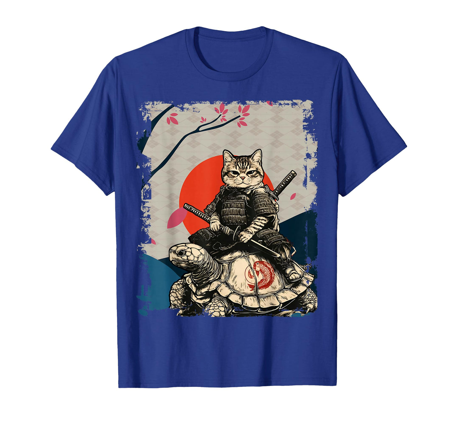 Japanese Ninja Art and Japan Samurai Cat on Turtle T-Shirt
