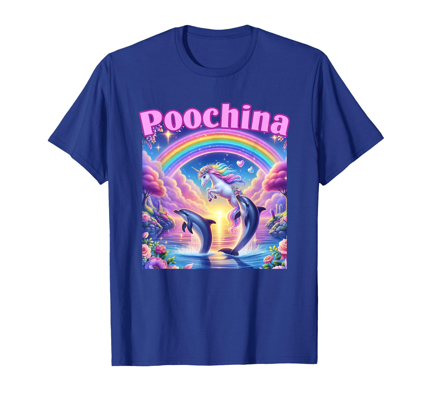 Poochina, Ironic Funny Meme, Women Trendy Dolphin T-Shirt