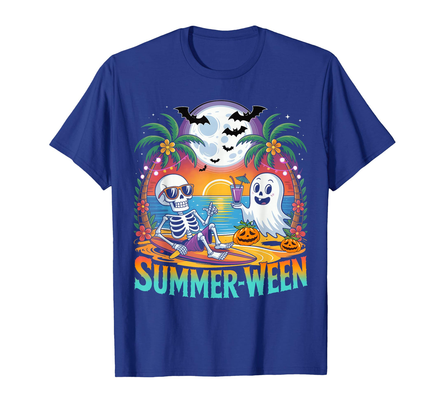 Beach Party Halloween Vibes Summerween Skeleton Ghost T-Shirt