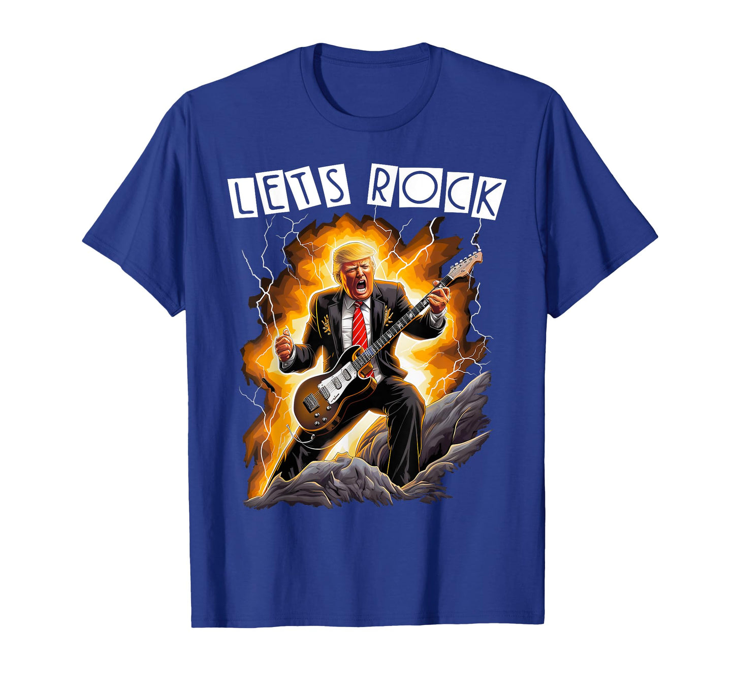 MUSIC MANIA Funny Donald Trump Playing Guitar T-Shirt - Men's Unisex Adult X-Small Black Short Sleeve Crew Neck T-Shirt