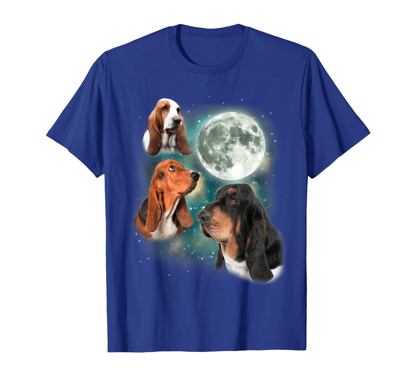 Basset Hound Moon | 3 Funny Canines Howl at Moon Cute Dog T-Shirt