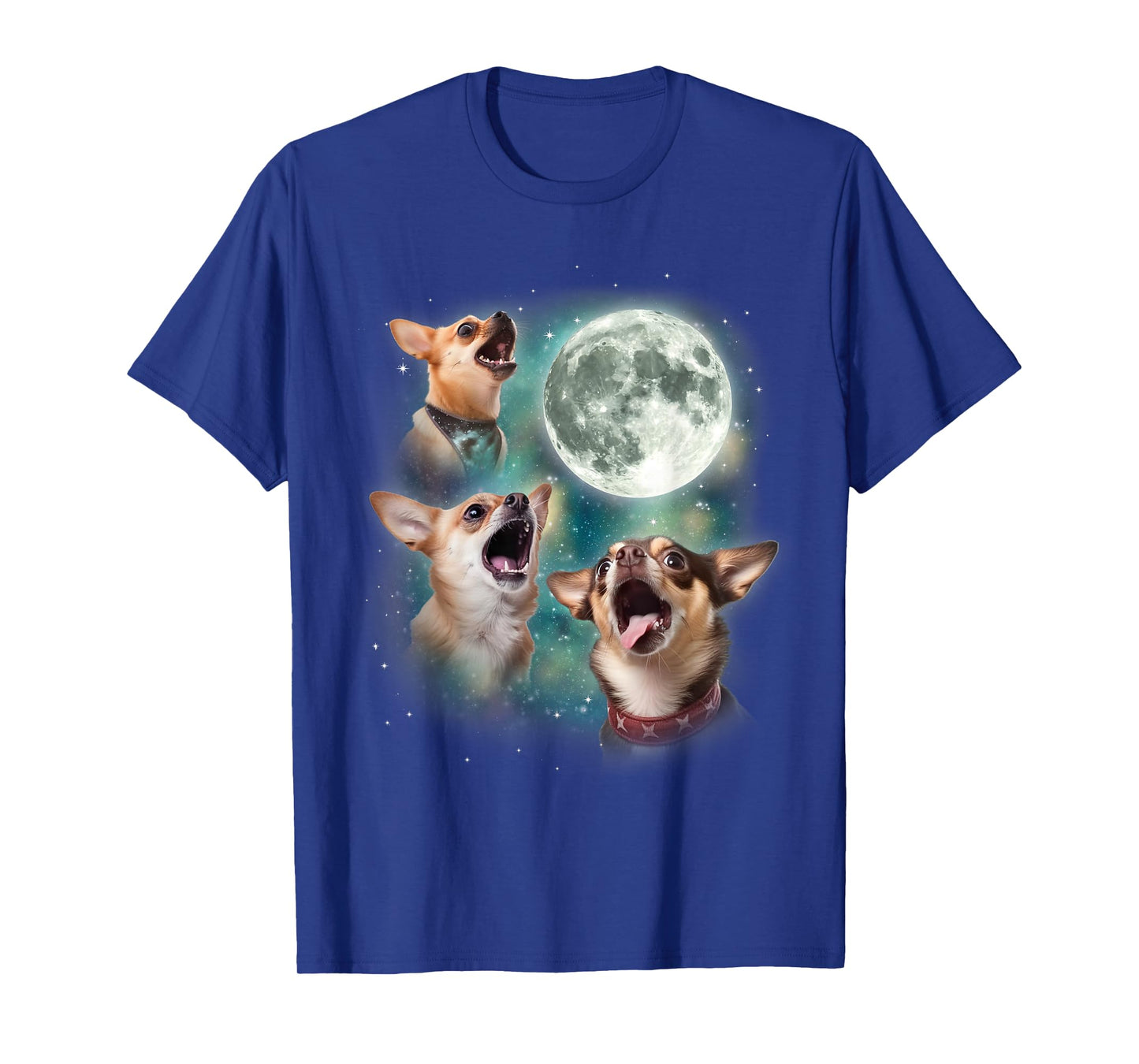 Three Chihuahuas Howl at Moon | 3 Dogs Funny Wolves Parody T-Shirt