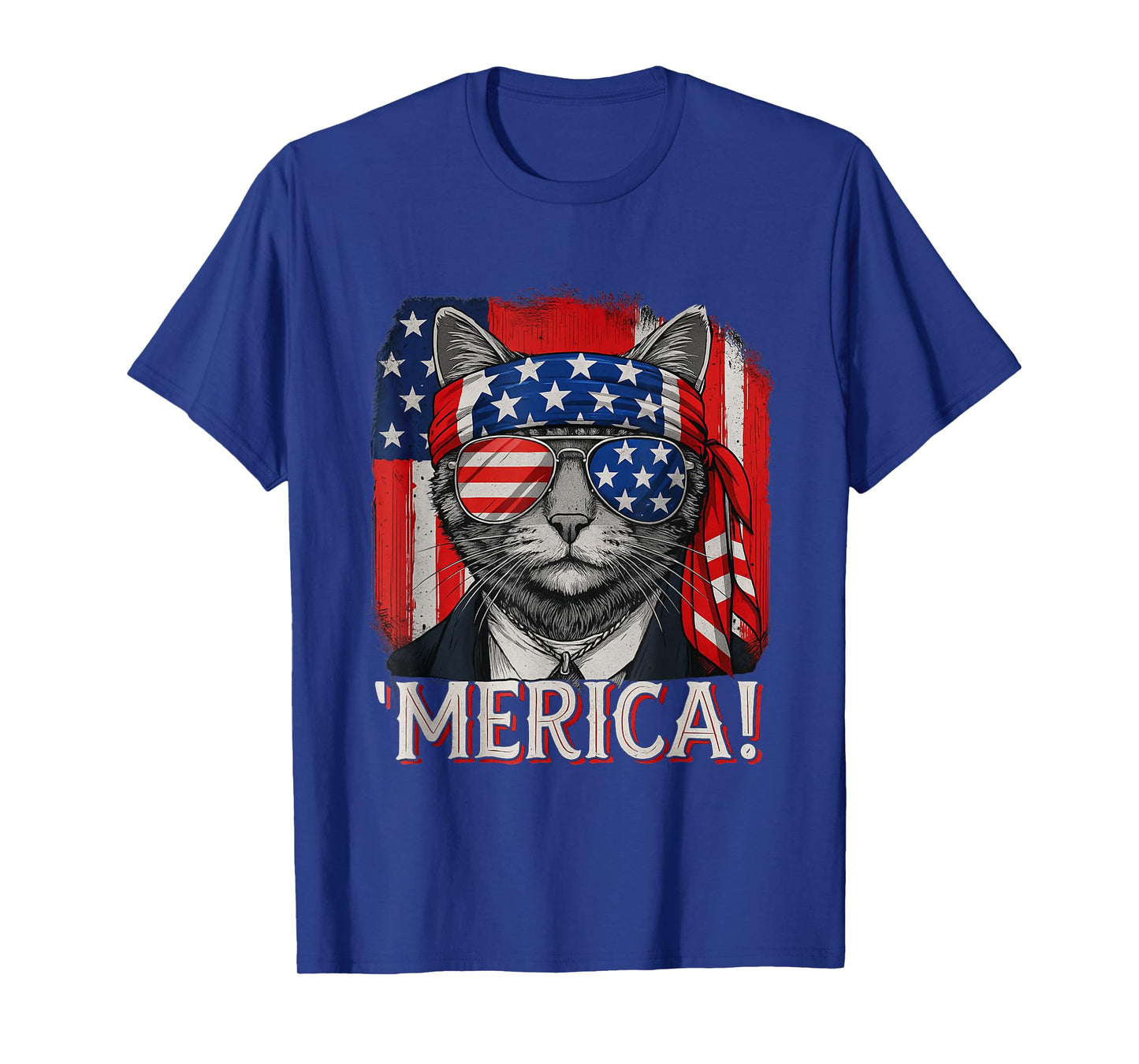Cat 4th Of July Merica Kitten Boys Men Women American Flag T-Shirt