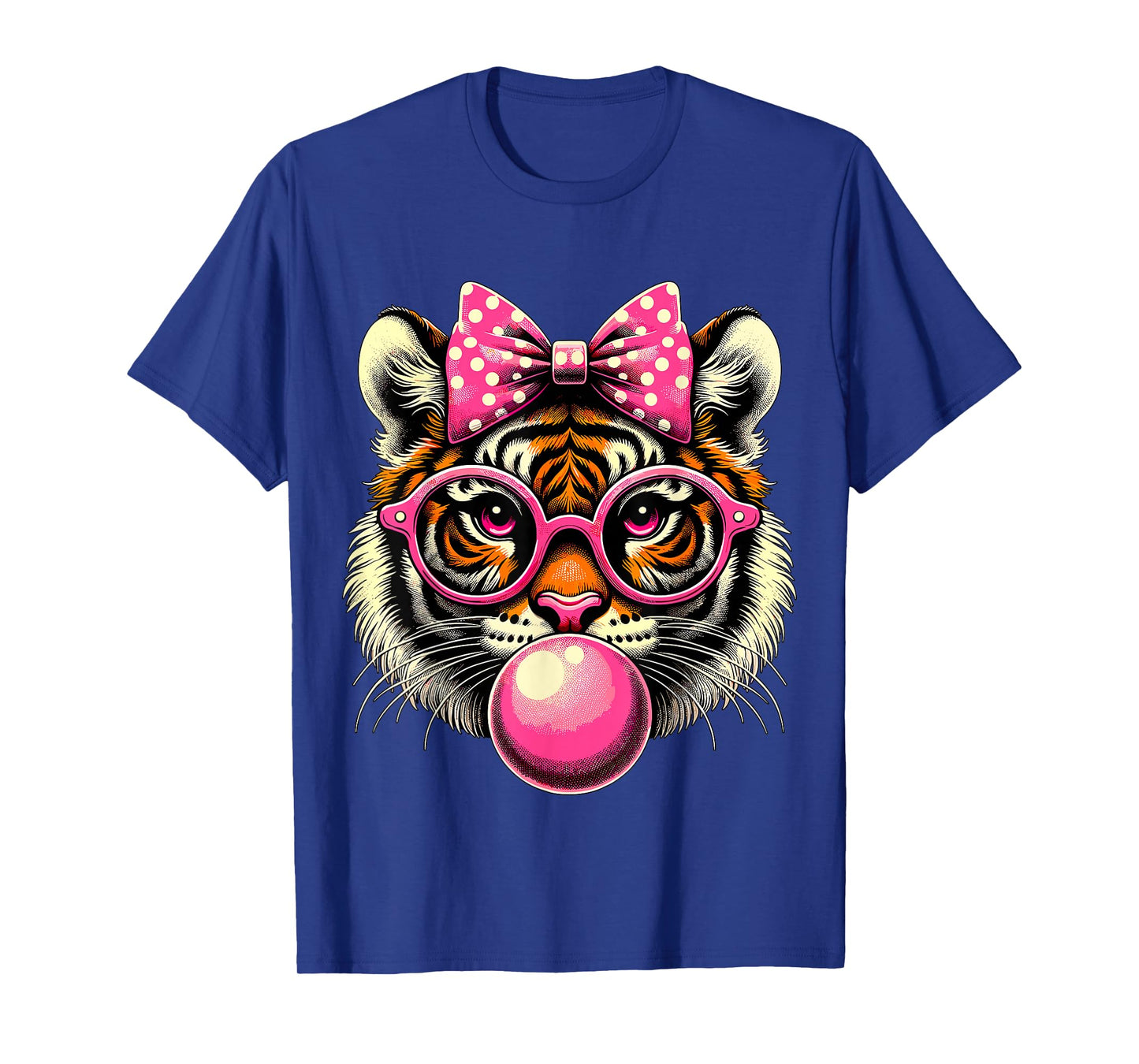 Tiger with Glasses Bubblegum and Bow T-Shirt