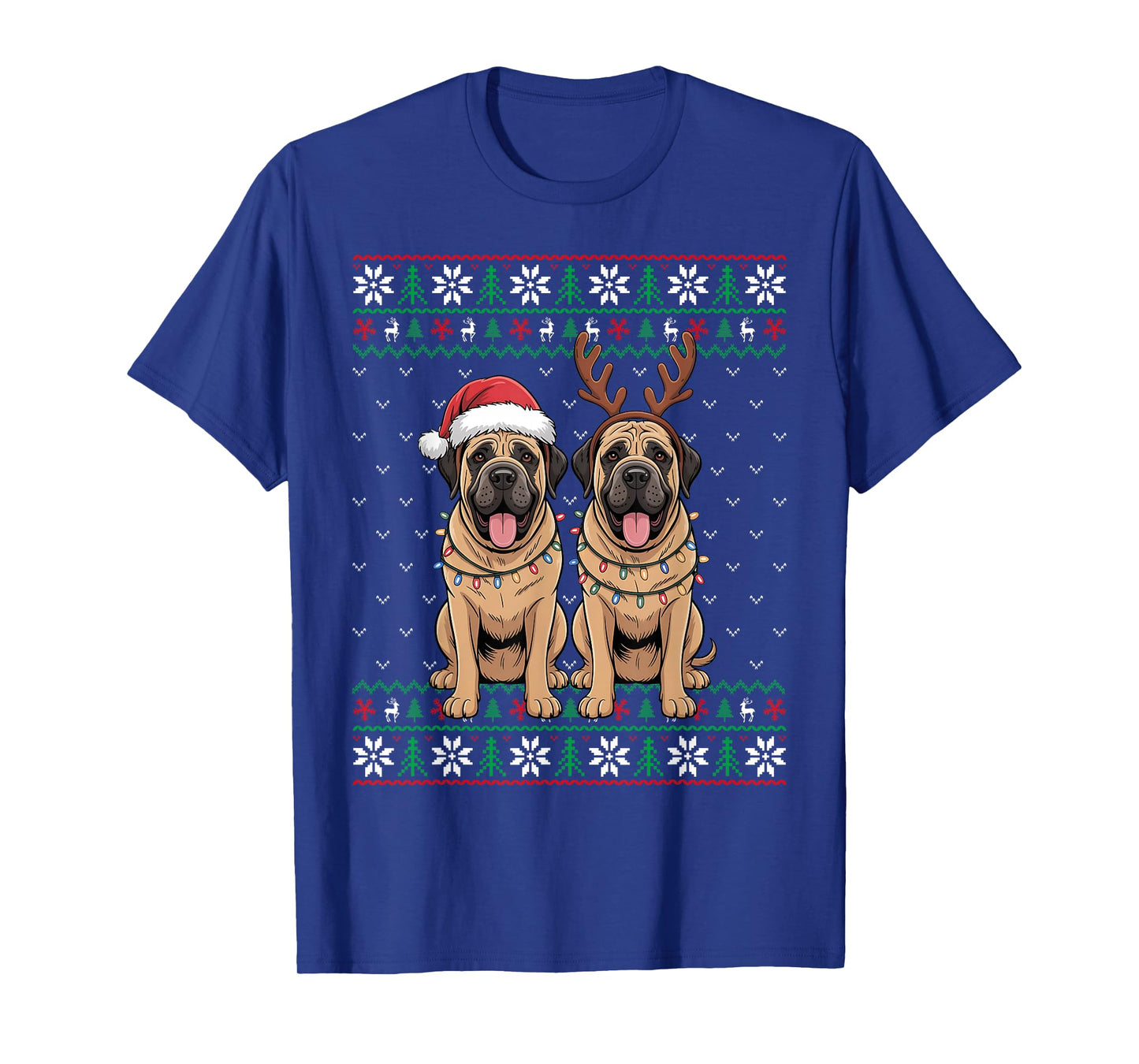 Ugly Xmas Lights Men Women Mastiff Dog Christmas Sweater T-Shirt