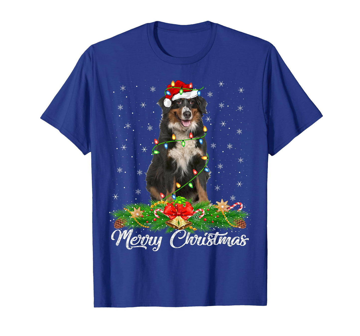 Xmas Lighting Decor Santa Hat Bernese Mountain Dog Christmas T-Shirt for Men Women Kids