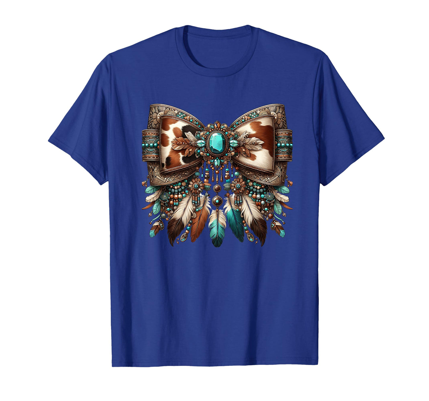 Western Girly Bow Cow Teal Turquoise Feathers Southwest Girl T-Shirt