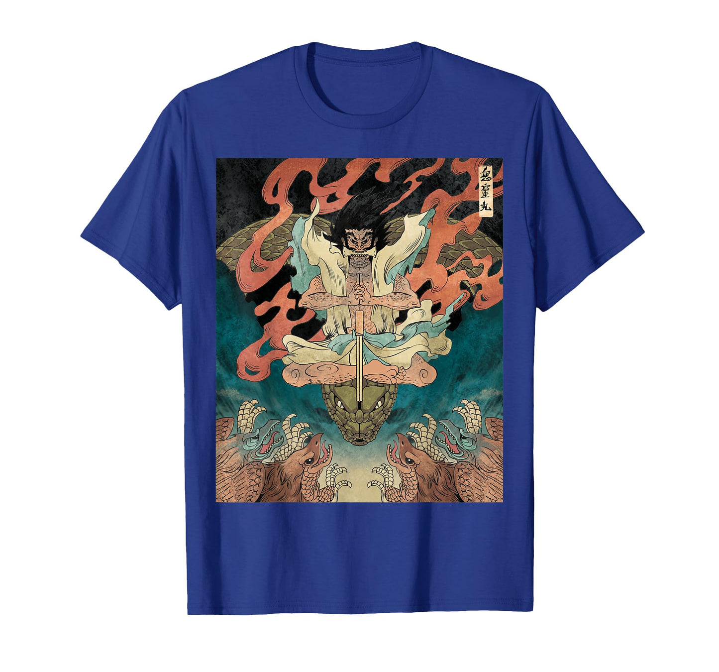 Japanese Vintage Artwork Tengu Gods Defeat Evil Snake Fan T-Shirt