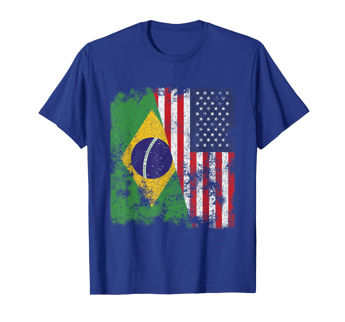 Brazil USA Flag Distressed - Half American T-Shirt