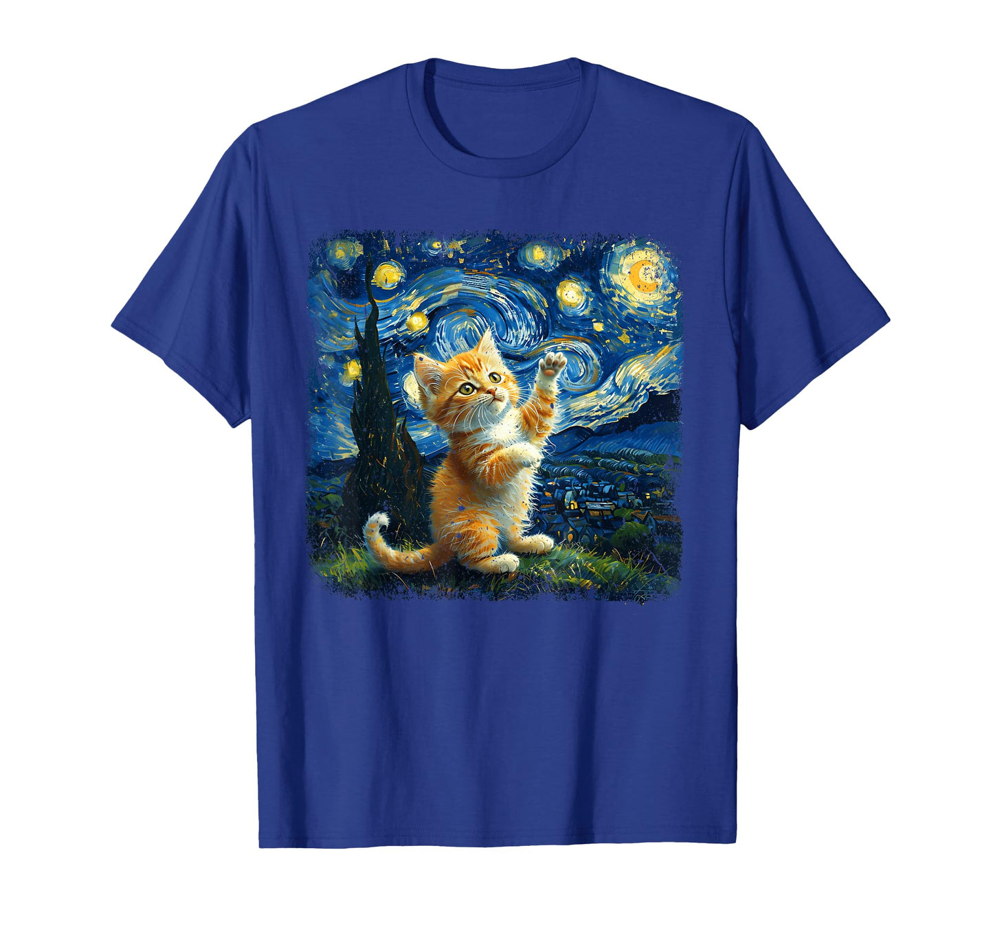Cat Starry Night Van Gogh Cat Lover Mom Dad Men Women Kid T-Shirt