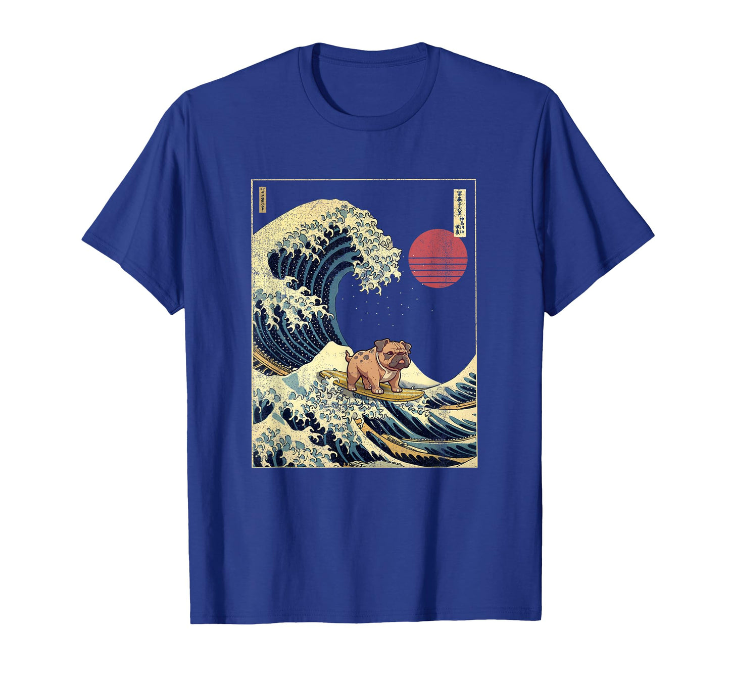 English Bulldog Japanese Kanagawa Wave Funny Surf Dog T-Shirt