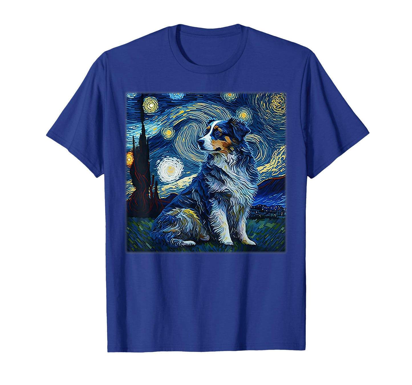 Surrealism Starry Night Australian Shepherd Dog T-Shirt