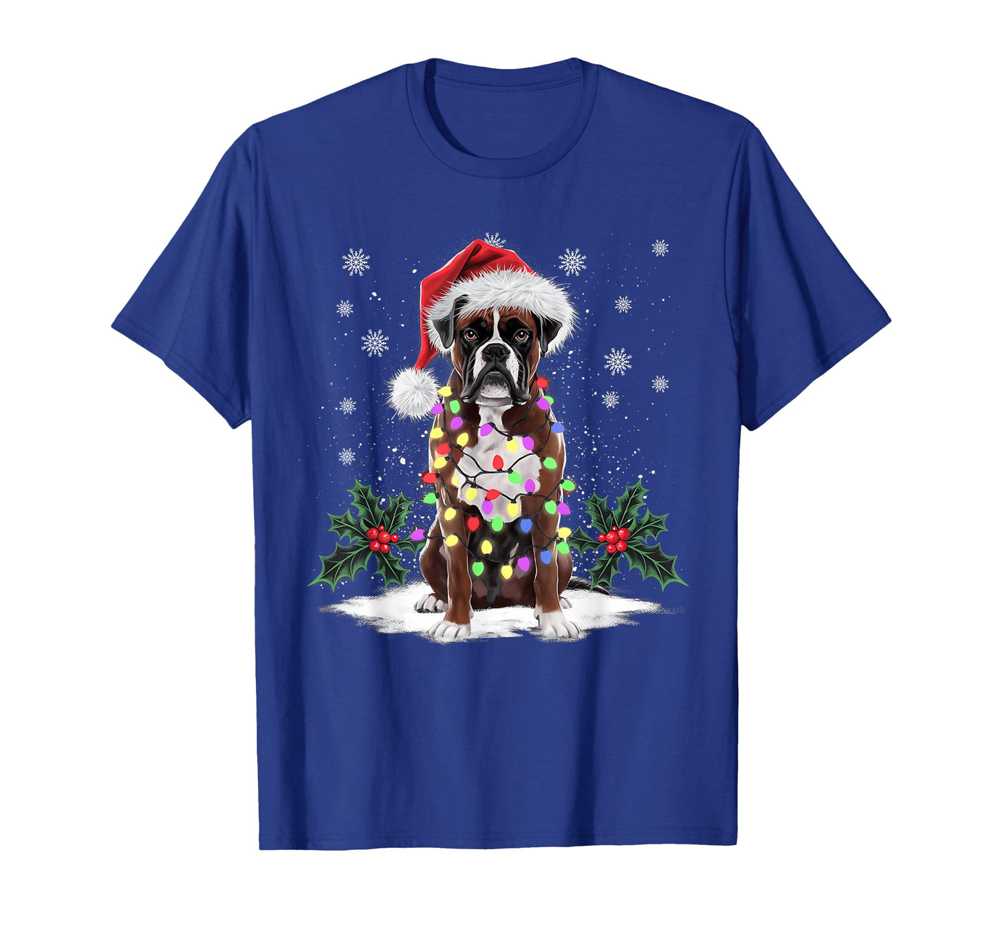 Funny Boxer Dog Santa Hat Men Women Christmas Xmas T-Shirt