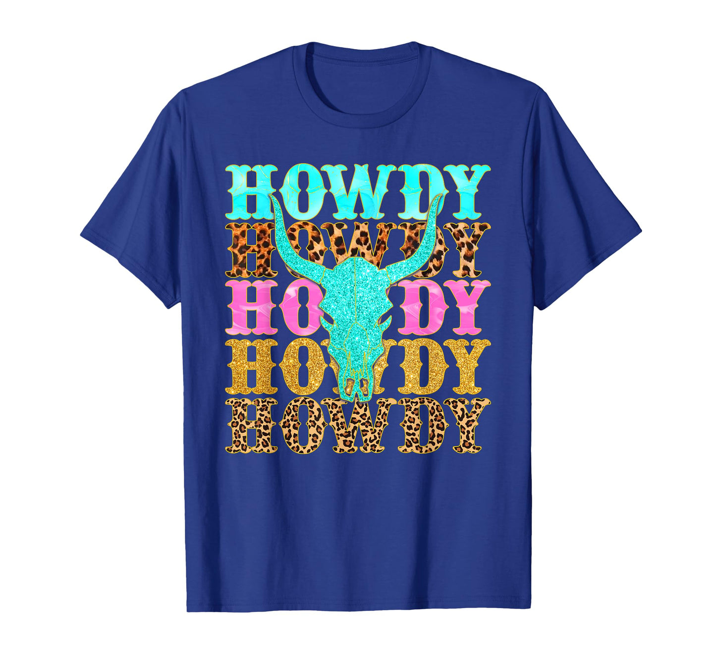 Western Country Leopard Howdy Bull Skull Cowgirl Rodeo T-Shirt