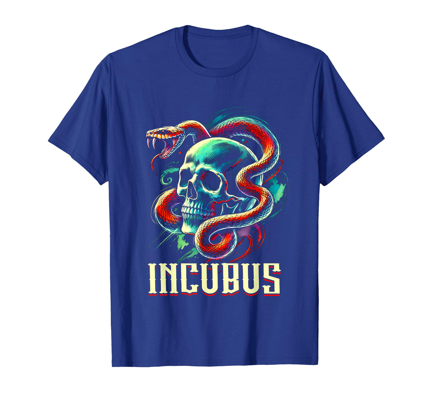 Vintage Retro Incubus Skull and Snake Halloween Horror Style T-Shirt