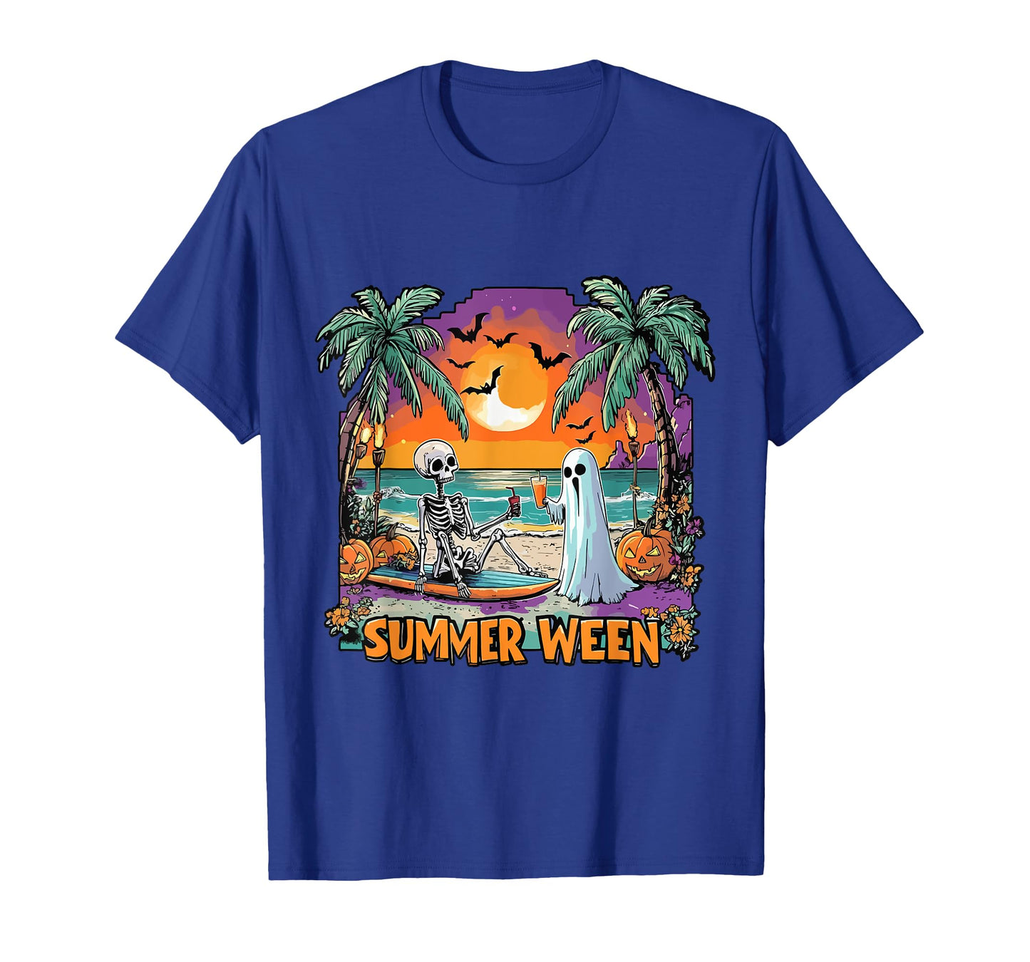 Summerween Skeleton Ghost Beach Party Halloween Vibes T-Shirt