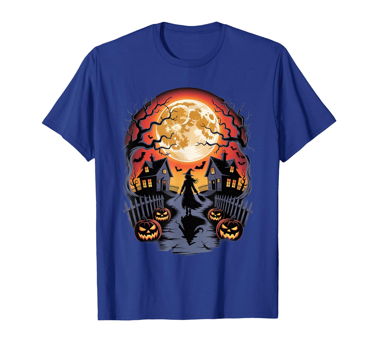 Witchy Halloween Night with Pumpkins and Moon Design T-Shirt