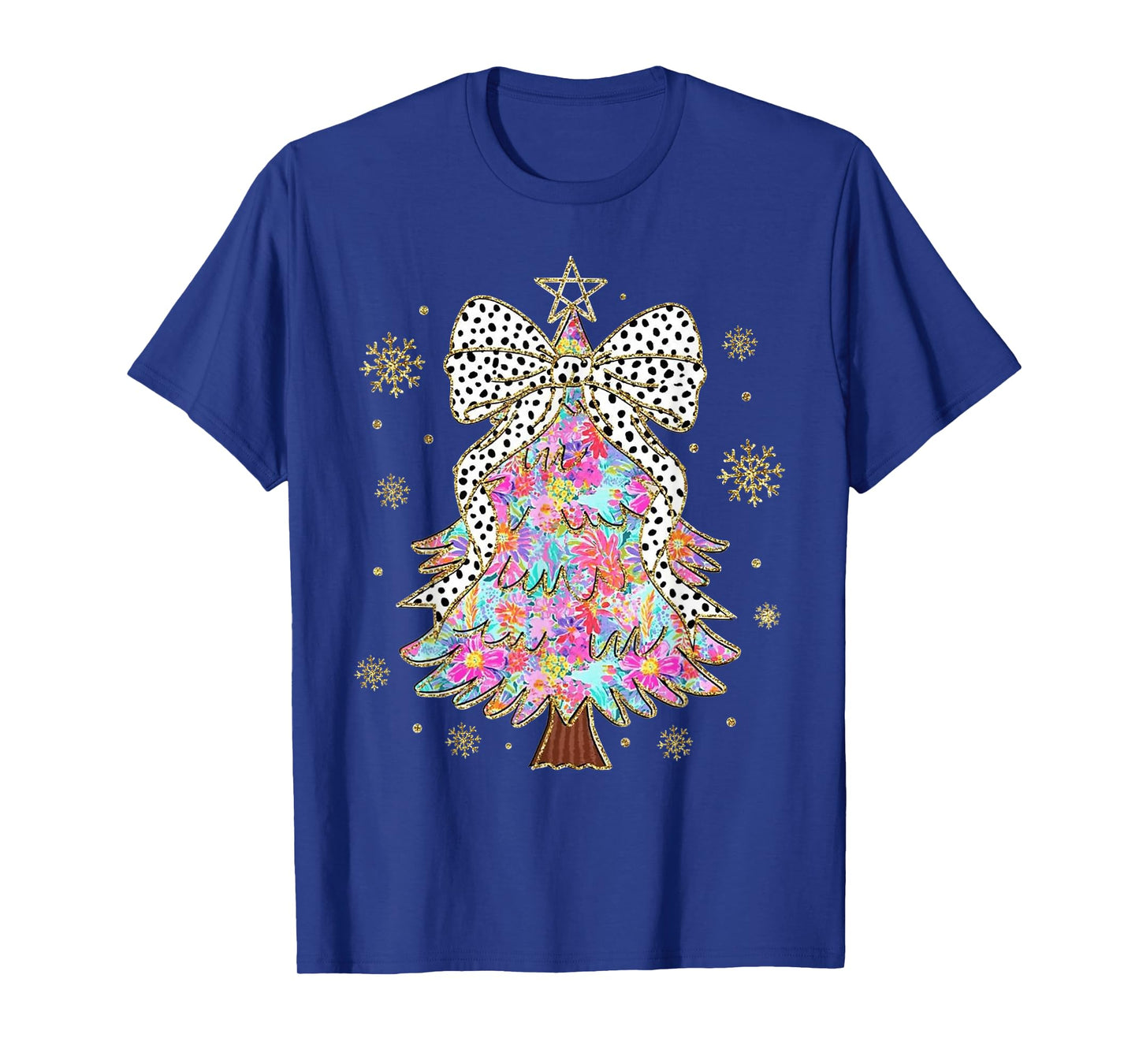 Bling Bling Floral Christmas Tree with Bow Festive Xmas T-Shirt