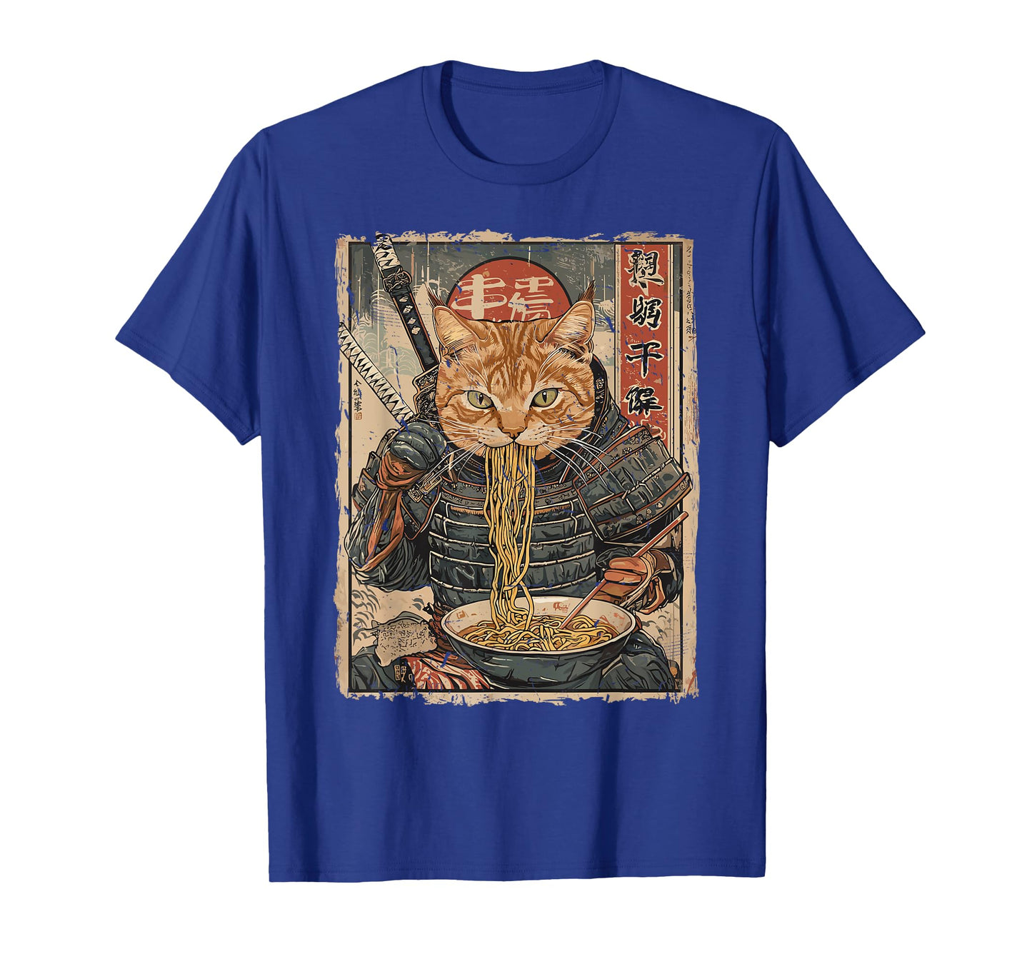 Samurai Cat Loves Ramen Funny Anime Japanese Artwork Samurai T-Shirt
