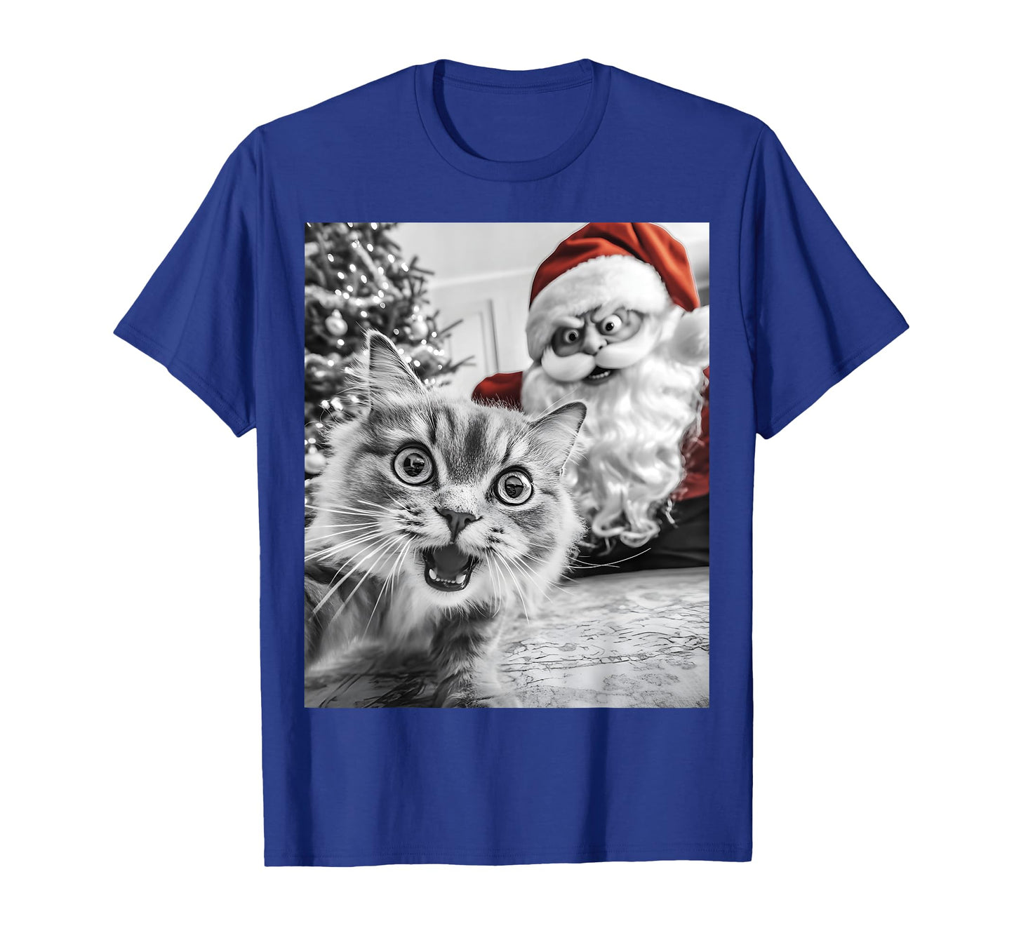 Funny Cat Selfie With Santa Christmas Men Women T-Shirt