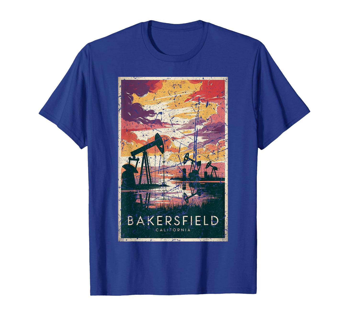 Bakersfield Oil Fields Sunset Vintage Art Print T-Shirt