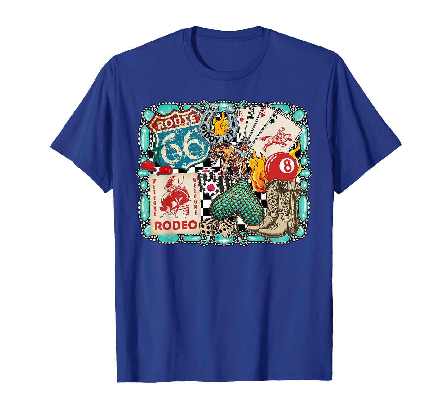 Retro Western Rodeo Cowboy Giddy Up Turquoise T-Shirt