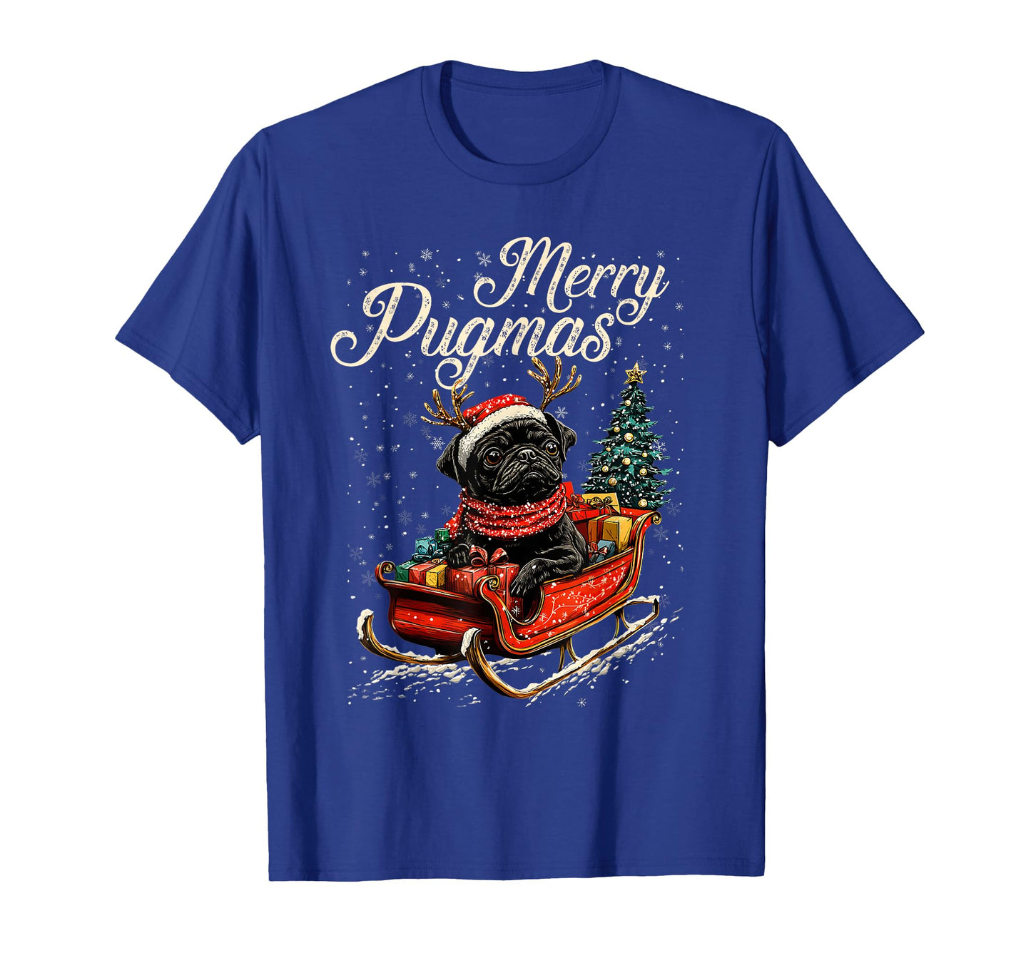 Merry Pugmas Christmas Santa Black Pug Reindeer Light T-Shirt