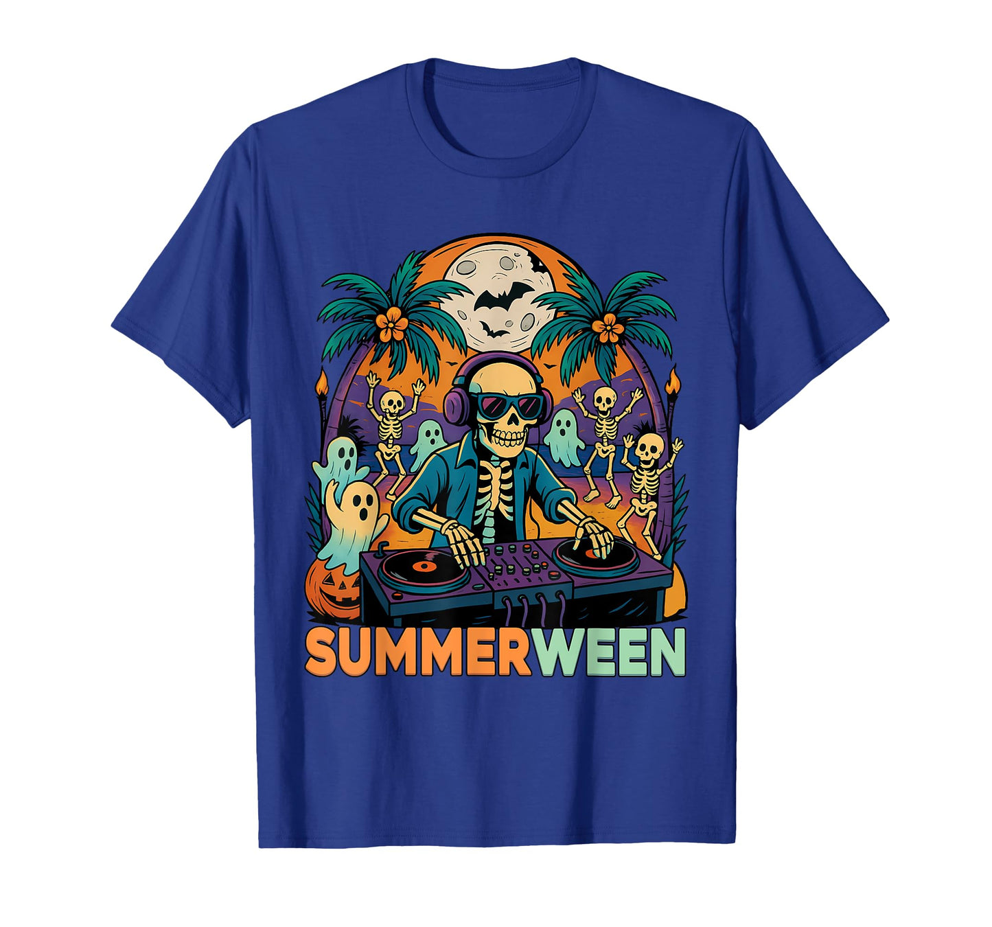 Summerween DJ Skeleton Beach Party Halloween Music Vibes T-Shirt