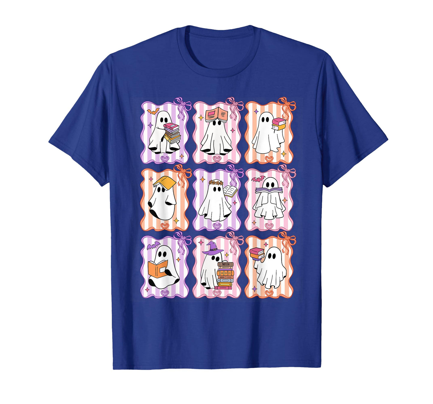 Preppy Spooky Ghost Reading Halloween Books Lover Teacher T-Shirt