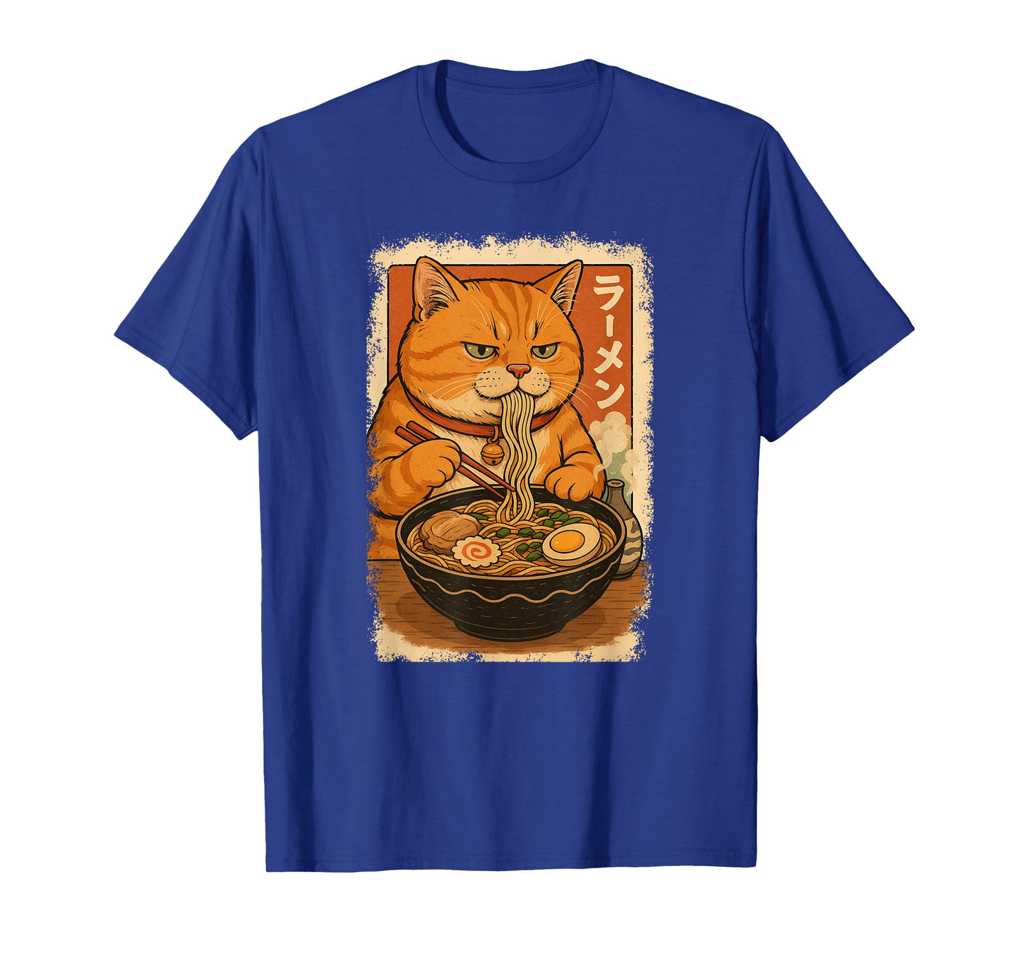 Orange Tabby Cat Eats Ramen Noodles Japanese Vintage T-Shirt
