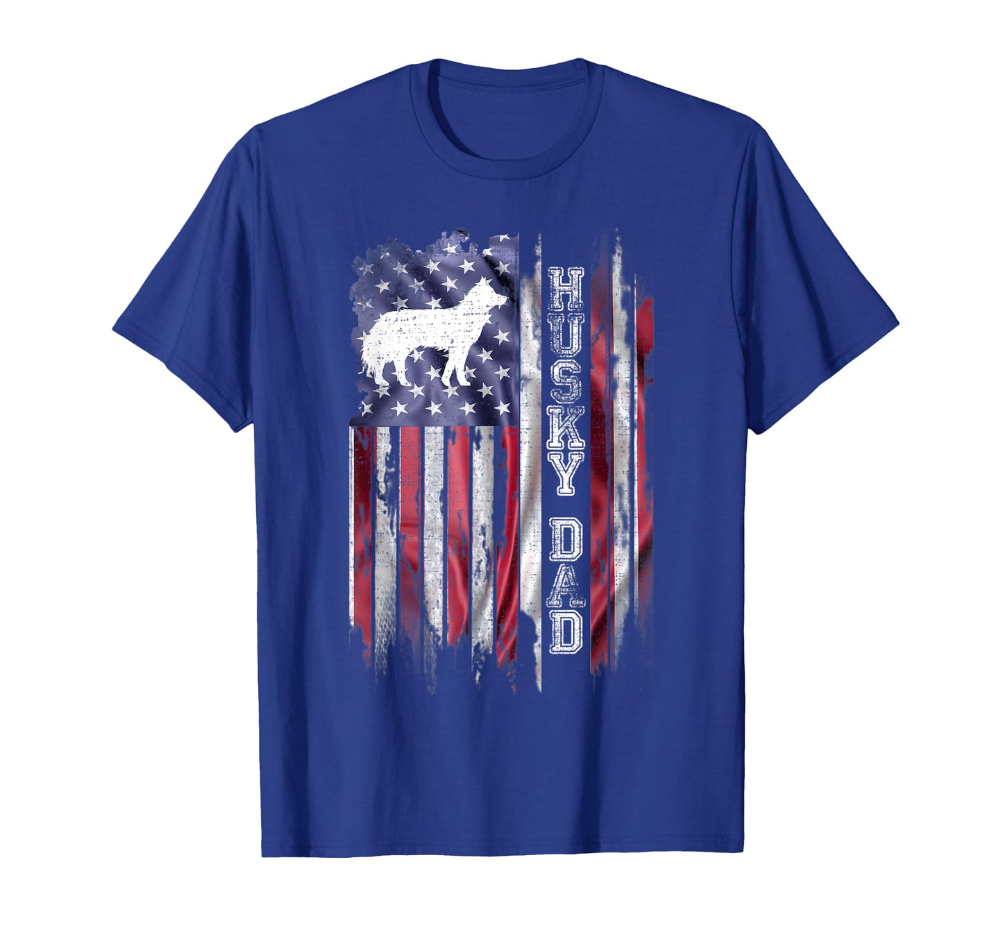 Vintage USA Flag Proud Siberian Husky Dog Dad Silhouette T-Shirt