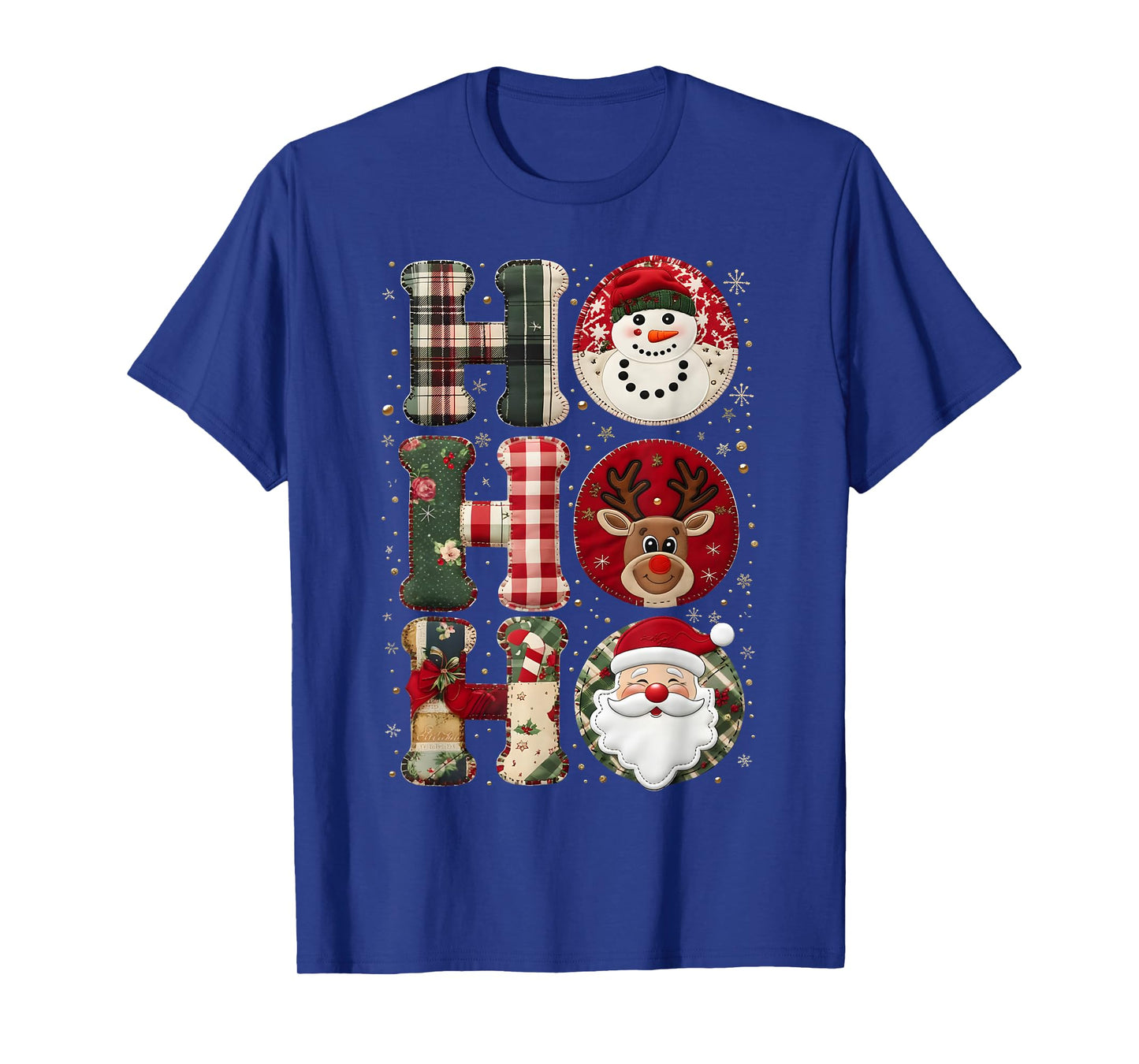 HoHoHo Patchwork Christmas Santa Reindeer Art T-Shirt