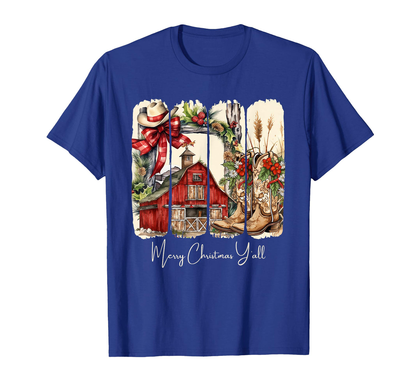 Western Merry Christmas Yall Barn Design T-Shirt