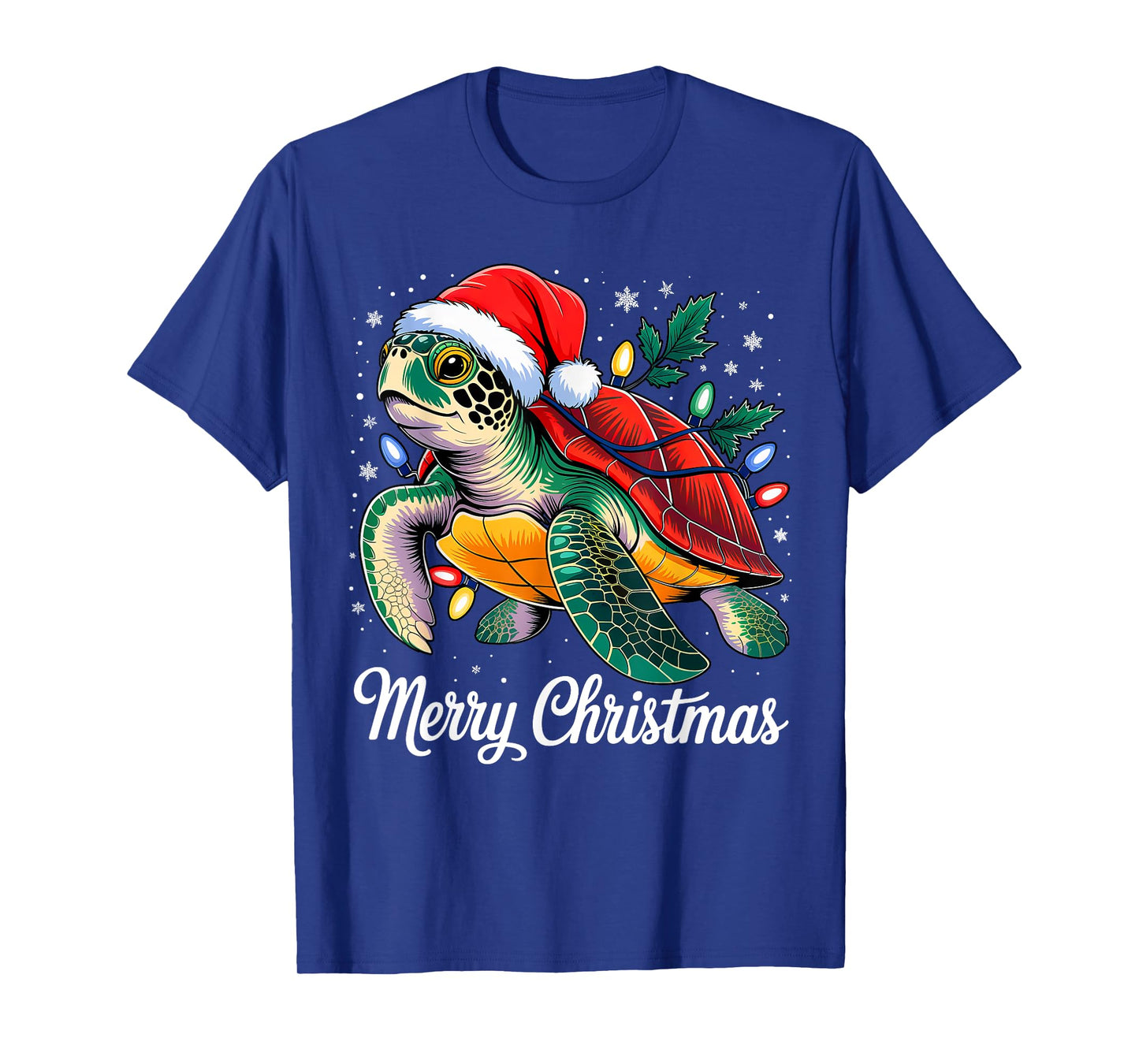 Turtle Santa Hat Merry Christmas Lights Xmas Holiday Costume T-Shirt