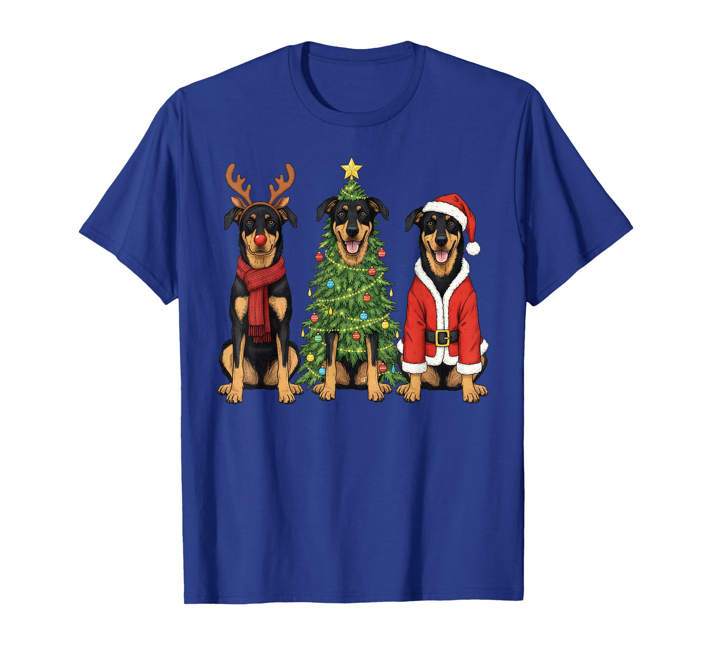 Retro Christmas Beauceron Santa Reindeer Dog Lover T-Shirt