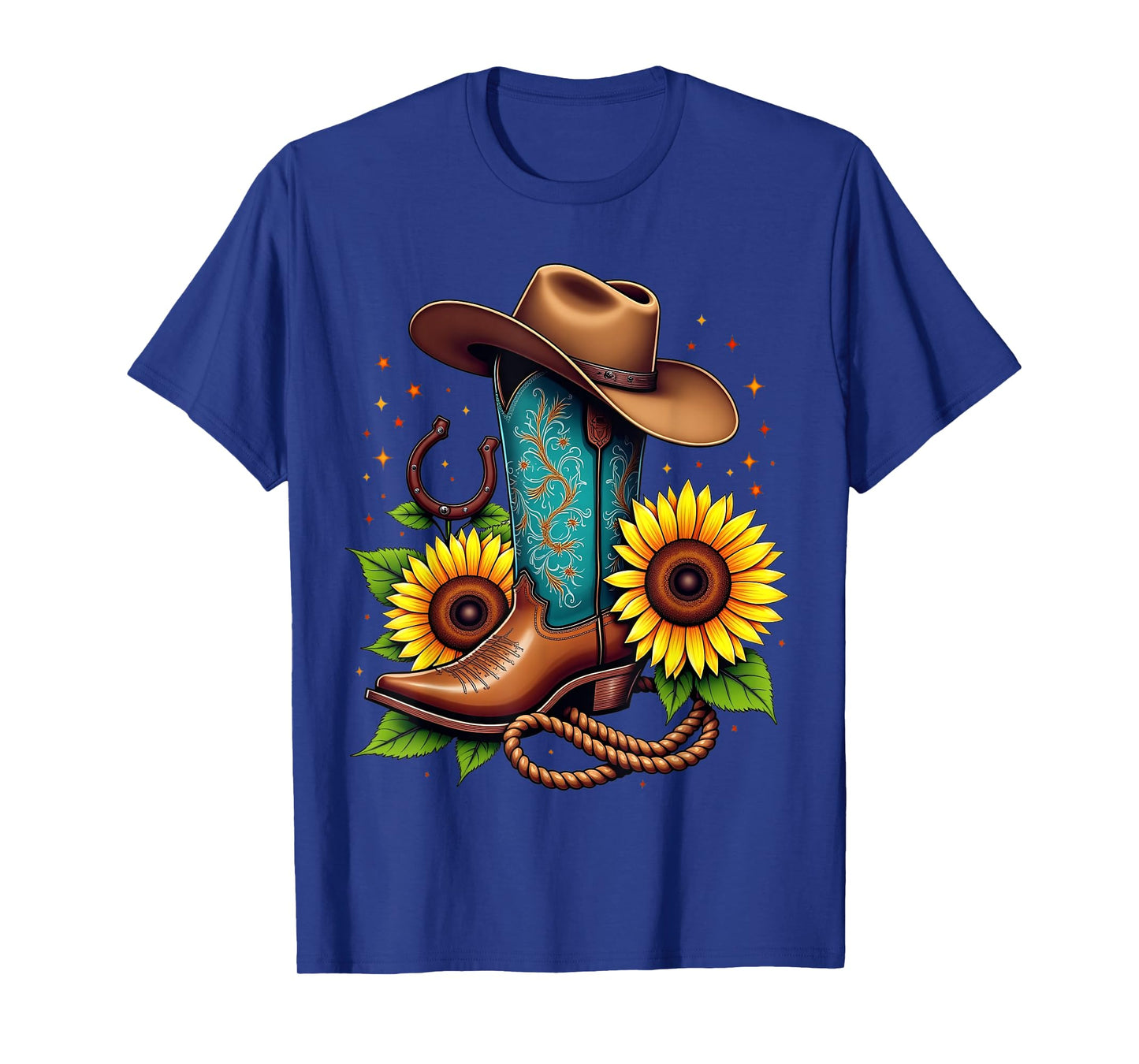 Western Cowboy Boot Sunflower Horseshoe Rope Cowgirl Boot T-Shirt
