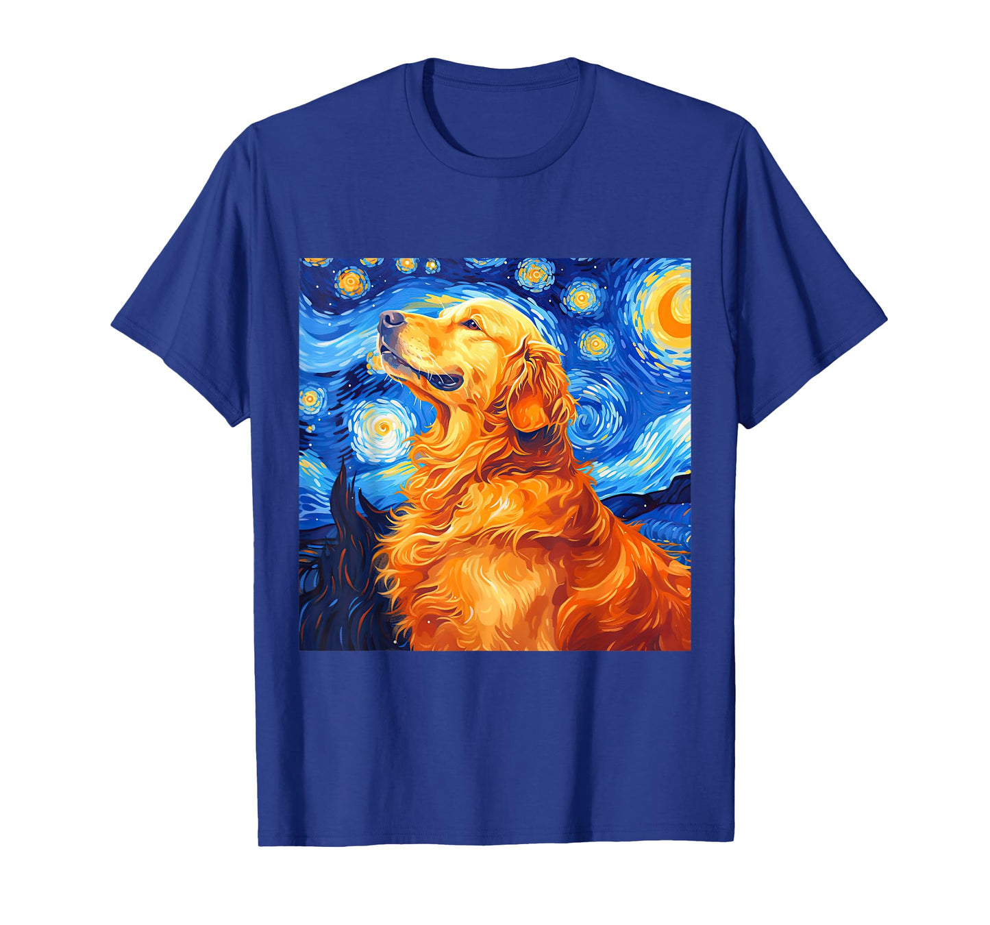 Golden Retriever Dog Starry Night Vincent Van Gogh Painting T-Shirt for Men Women Kids