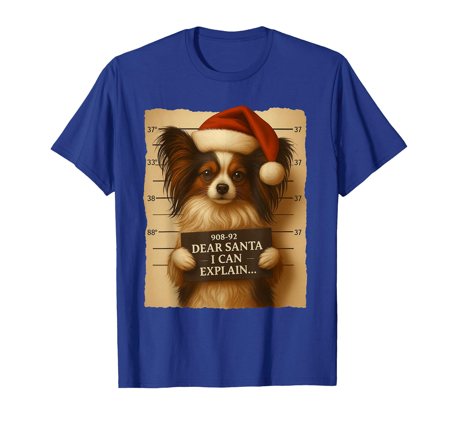 Funny Christmas Dog - Cute Papillon Santa Hat Tee T-Shirt