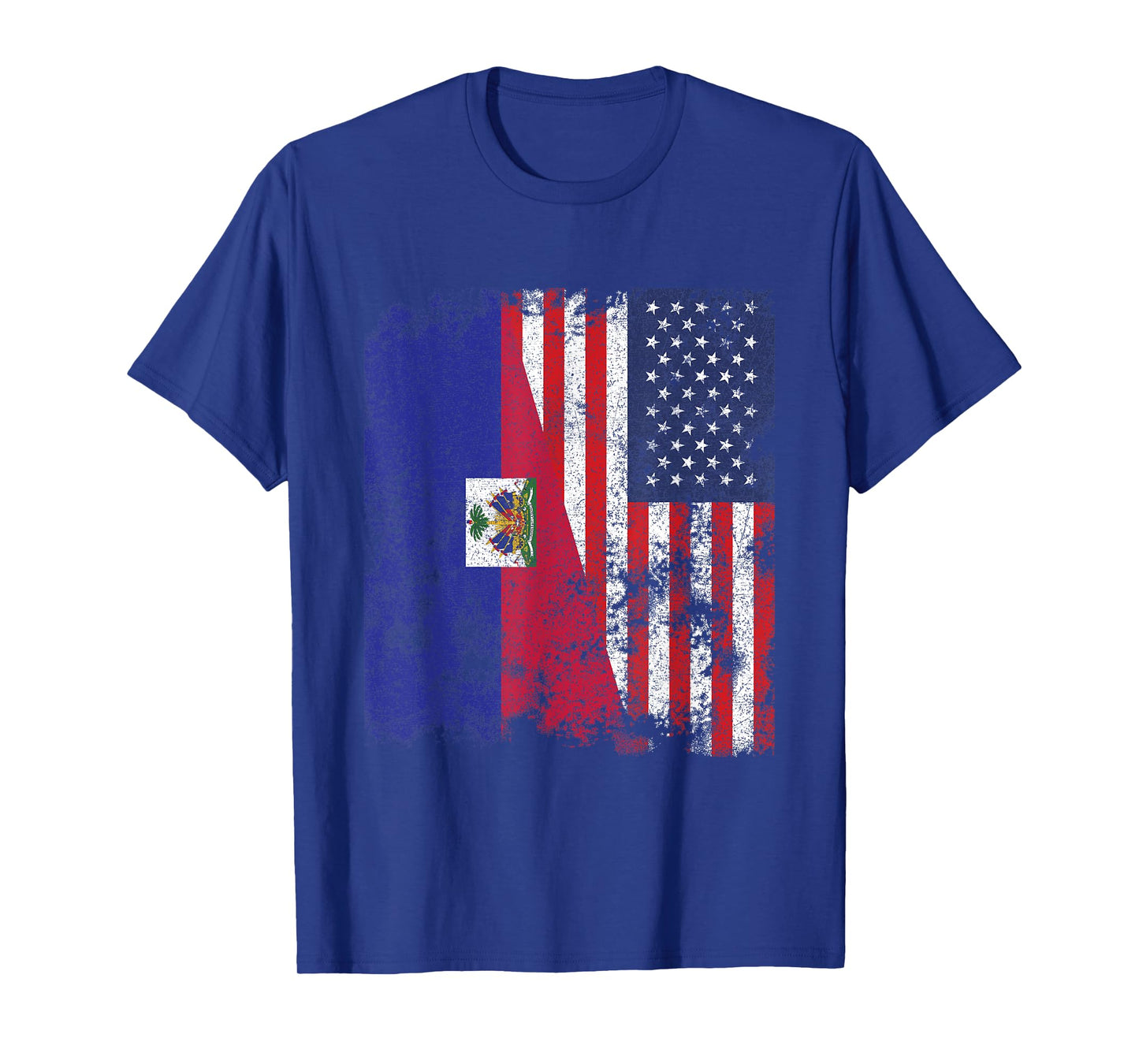 Haiti USA Flag Distressed - Half American T-Shirt for Women Kids Men