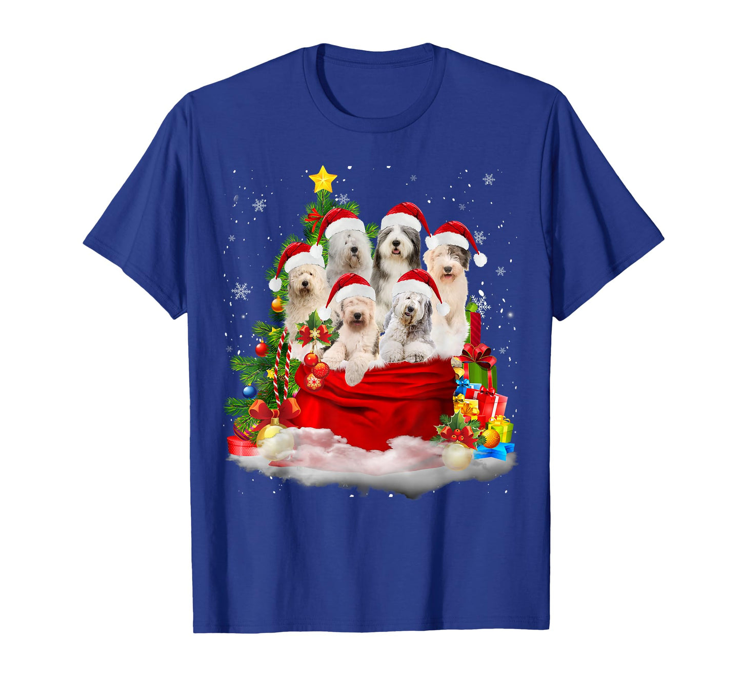 Old English Sheepdog Christmas Santa Claus Bag Xmas Pajama Men Women Kids T-Shirt