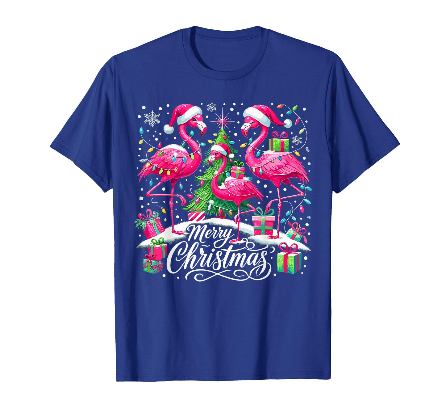 Merry Christmas Hat Santa Flamingo Christmas T-Shirt